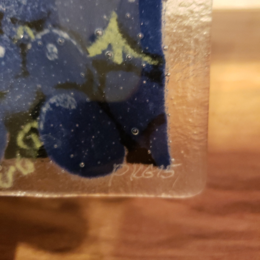Peggy Karr Wine Cheese Grapes Fused Art Glass Small Plate 9.5x5.5" - Picture 3 of 5